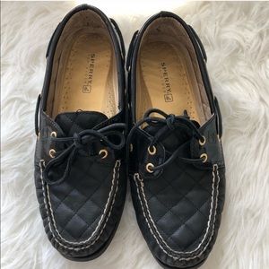 Black Sperry 9.5 Quilted Loafer Shoes flats boat loafers work shoes comfortable